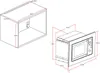 Diagrams showing the dimensions of a built-in microwave oven and its enclosure. Produktbild-Vorschau