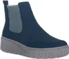 A single blue Chelsea boot with a gray sole and elastic side panels is shown against a white background. Voir les images du produit