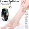 A laser epilator device is shown next to a person's legs, with text and icons around it. Produktbild-Vorschau