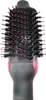 A close-up, front-facing view of a black and pink hair dryer brush against a white background. Podgląd zdjęcia produktu