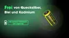 A battery is shown in a circular green graphic with leaf outlines, against a dark green and black gradient background. Text highlights the absence of harmful materials and safe usage. Anteprima dell’immagine prodotto