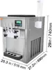 A commercial soft-serve ice cream machine is shown from the front-side angle, with dimensions indicated by text overlays. Podgląd zdjęcia produktu