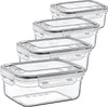 Four clear plastic food storage containers stacked diagonally on a white background. Produktbild-Vorschau