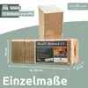 A product shot of wood briquettes with dimensions and weight information. Produktbild-Vorschau