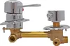 A chrome and brass faucet mixer with a single lever and a diverter knob, mounted on a white background. Produktbild-Vorschau