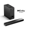 A black subwoofer and soundbar are displayed on a white background, with the Dolby Atmos logo present. Produktbild-Vorschau