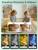 A collage of images showcasing a digital camera's features, including zoom capabilities and various filter effects applied to photos of children. Produktbild-Vorschau