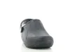 A black clog shoe is shown from the front on a white background. Produktbild-Vorschau