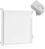 A white retractable baby gate and a white remote control are shown against a white background. Náhľad obrázku produktu
