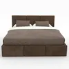 A brown upholstered bed with a headboard and two pillows, shown from the front on a white background. Podgląd zdjęcia produktu