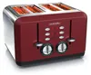 A red and silver four-slice toaster with glowing heating elements. Podgląd zdjęcia produktu