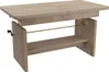 A light brown wooden coffee table with a shelf and a crank mechanism to adjust its height. Produktbild-Vorschau