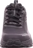 A close-up front view of a black Skechers sneaker. Voir les images du produit