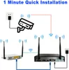 Diagram showing the setup of a CCTV security system with a camera, router, and NVR. Podgląd zdjęcia produktu