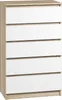 A front view of a white and wood-grain chest of drawers. Produktbild-Vorschau