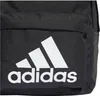 A close-up of a black Adidas backpack with the white Badge of Sport logo and the word 'adidas' printed on it. Anteprima dell’immagine prodotto