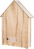 A wooden house-shaped advent calendar with a small beige door and a black knob on the side. Náhled obrázku produktu