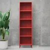 A red metal bookshelf stands against a concrete wall, with a large potted plant to its left. Voir les images du produit