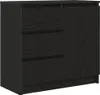 A black wooden sideboard with three drawers on the left and a cabinet door on the right, shown from a front-side angle. Produktbild-Vorschau