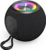 A black, spherical Bluetooth speaker with a colorful LED light ring on top and control buttons on the side. Produktbild-Vorschau