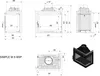 Technical drawings and a 3D render of a fireplace insert. Anteprima dell’immagine prodotto