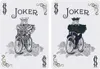 Two joker playing cards with illustrations of kings riding bicycles. Produktbild-Vorschau