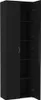 A tall, black cabinet with its left door open, revealing multiple shelves inside. Produktbild-Vorschau