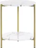 A two-tiered side table with a marble-look top and gold metal legs, presented against a white background. Náhled obrázku produktu