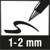 A graphic illustrating a marker tip and a stroke, with text indicating the size range. Podgląd zdjęcia produktu