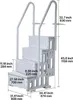 A diagram showing the dimensions of a white pool ladder. Voir les images du produit