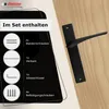 A product image showing a black door handle and a list of included accessories. Produktbild-Vorschau