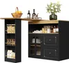 A black and wood-toned kitchen island/bar with storage. Voir les images du produit