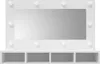A white vanity mirror with lights and storage shelves. Náhľad obrázku produktu