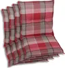 A stack of four red and gray plaid chair cushions. Produktbild-Vorschau