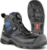 A pair of black safety boots is shown against a white background. One boot is upright, and the sole of the other boot is visible next to it. Produktbild-Vorschau