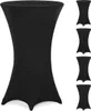 A black stretch fabric table cover for a high-top table is shown against a white background. Several smaller images of the same table cover are displayed to the right. Anteprima dell’immagine prodotto