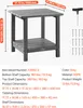 A grey plastic side table with two shelves, shown with dimensions and included hardware. Anteprima dell’immagine prodotto