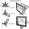 Diagrams showing flexible installation options for an LED floodlight, alongside product shots. Produktbild-Vorschau