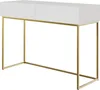 A white vanity table with a fluted drawer front and a gold metal frame, shown against a white background. Anteprima dell’immagine prodotto