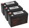 Three black rechargeable batteries are arranged in a staggered formation against a white background. Náhled obrázku produktu