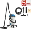 A wet and dry vacuum cleaner with accessories and a warranty badge. Produktbild-Vorschau