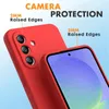 A red phone case is shown with text highlighting its camera protection and raised edges. Náhled obrázku produktu