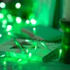 A close-up of green LED string lights draped over a book, with a candle holder in the background. Produktbild-Vorschau
