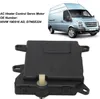 A black car part, likely an AC heater control servo motor, is shown in the foreground. In the background, a light blue van is depicted. Text overlays identify the product and its OE number. Voir les images du produit