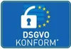 A blue background with a graphic of an open padlock and the EU stars, along with text indicating compliance with GDPR. Voir les images du produit