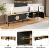 A modern TV stand with multiple storage options, shown in a living room setting and with close-up diagrams of its features. Anteprima dell’immagine prodotto