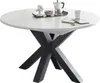 A round dining table with a white top and a dark gray base, set against a white background. Produktbild-Vorschau