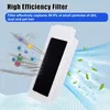 A filter for an air purifier or vacuum cleaner, with animated particles and leaves to illustrate its function. Produktbild-Vorschau