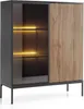 A modern, low display cabinet with a ribbed front and glass doors, shown against a white background. Produktbild-Vorschau