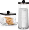 Two clear acrylic containers with black lids, one holding cotton swabs and the other holding cotton pads. Anteprima dell’immagine prodotto